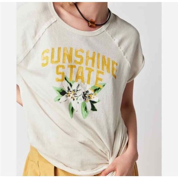 We The Free by Free People sunshine state Graphic Tee Ivory Womens XL Nwot